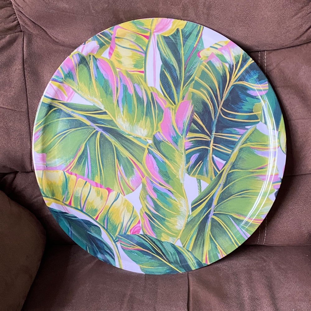 Tropical Leaf Print Round Tray